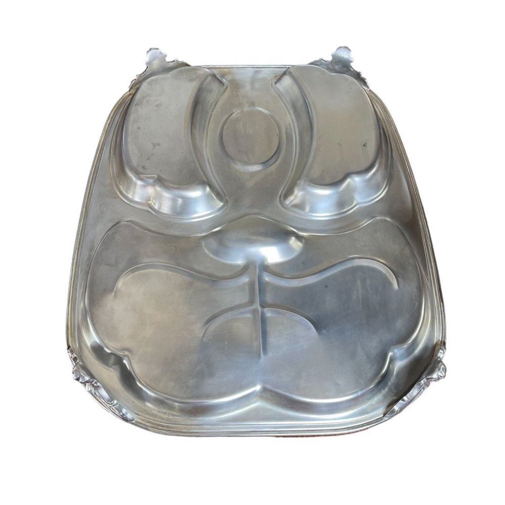 Silver Plated Footed Meat Platter Tray With Compartments and Juice Vein Well - Picture 8 of 8